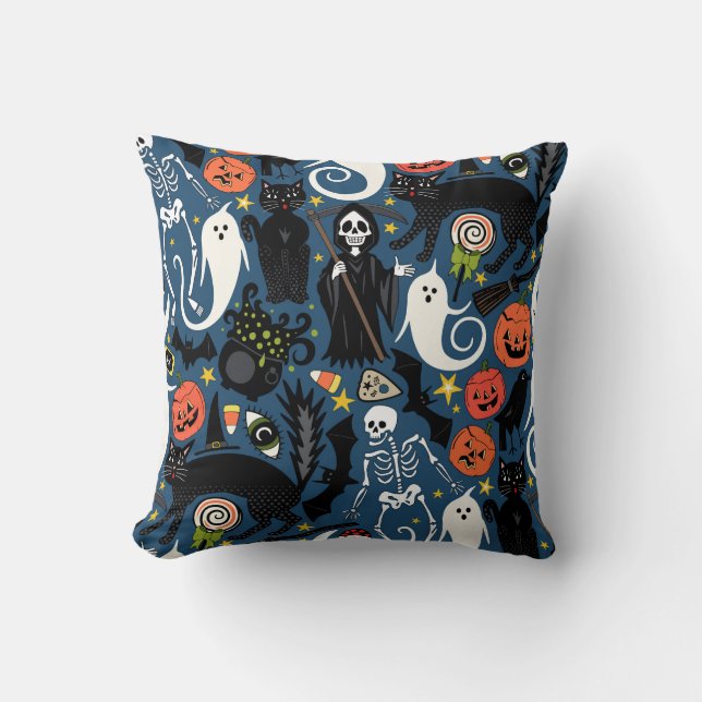 retro halloween cobalt cushion (Front)
