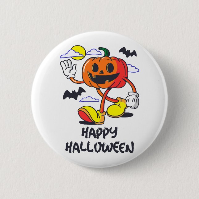 Retro Halloween  Comic Pumpkin Illustration 6 Cm Round Badge (Front)