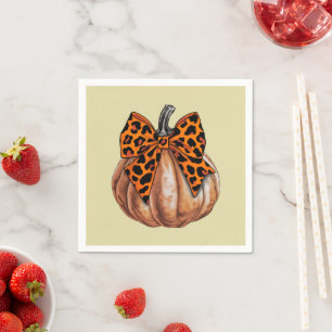 Retro Halloween Coquette Bow Pumpkin Spooky Fall  Napkin