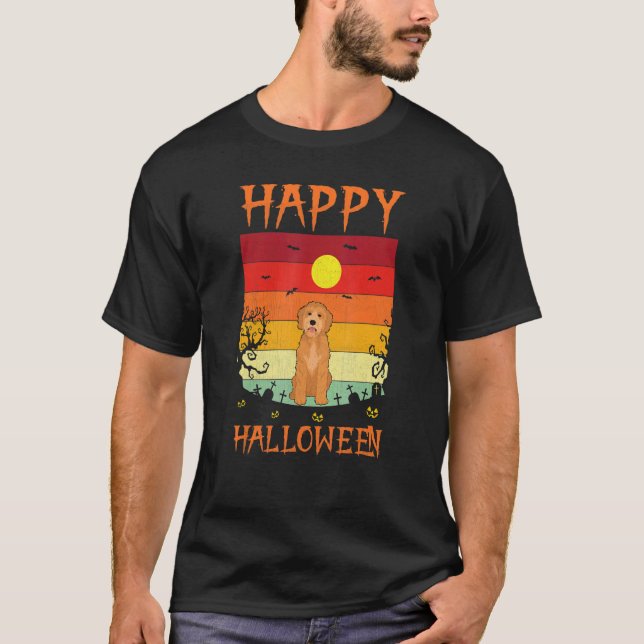 Retro Halloween Costumes Matching Goldendoodle Dog T-Shirt (Front)