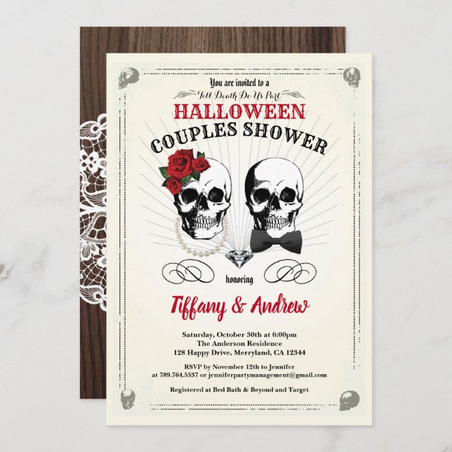 Retro Halloween couples shower invitation (Front/Back)