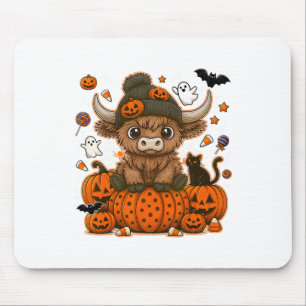 Retro Halloween Cow Ghost Pumpkin Spooky Season  Mouse Pad