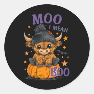 Retro Halloween Cow Moo I Mean Boo Funny Fall 1 Classic Round Sticker