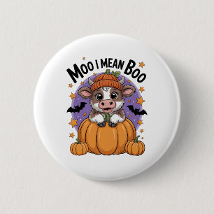Retro Halloween Cow Moo I Mean Boo Funny Fall  6 Cm Round Badge