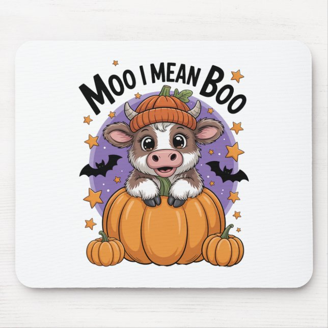 Retro Halloween Cow Moo I Mean Boo Funny Fall  Mouse Pad (Front)
