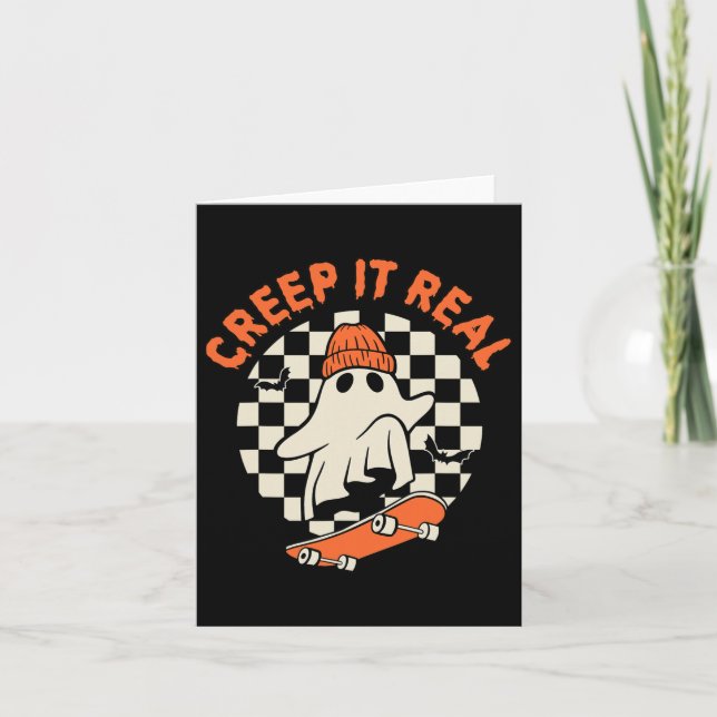 Retro Halloween Creep It Real Ghost Boy Fall Seaso Card (Front)