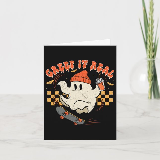 Retro Halloween Creep It Real Ghost Boy Fall Seaso Card (Front)