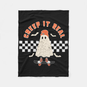 Retro Halloween Creep It Real Ghost Boy Fall Seaso Fleece Blanket