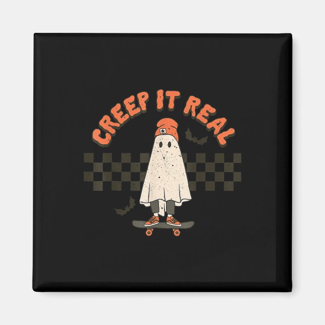 Retro Halloween Creep it real Ghost Boy Fall Seaso Magnet (Front)
