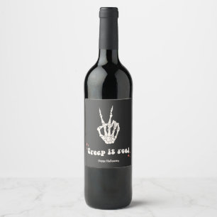 Retro Halloween Creep it Real Skeleton Wine Label