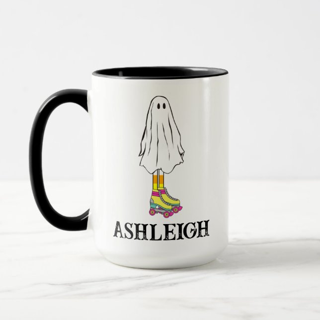 Retro Halloween Cute Summerween Ghost Custom Name Mug (Left)