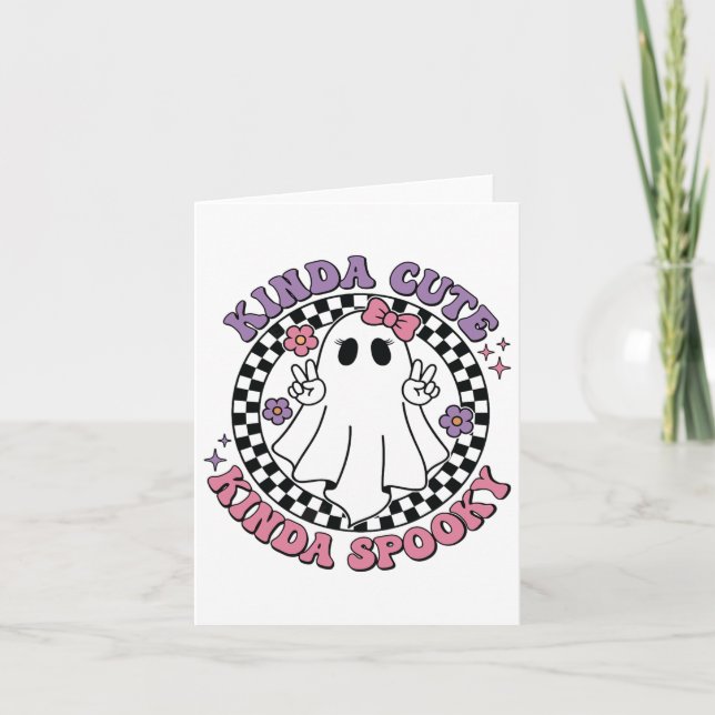 Retro Halloween Feelin Kinda Cute Kinda Spooky Cut Card (Front)