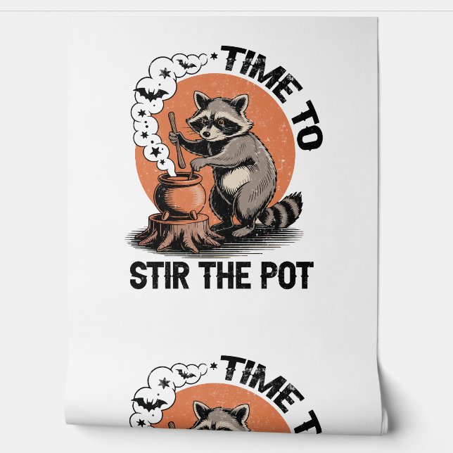 Retro Halloween Feral Time to Stir The Pot Wallpaper (Unrolling)