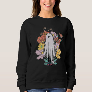 Retro Halloween Floral Ghost Spooky Season Hallowe Sweatshirt