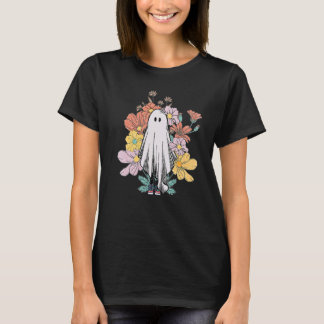 Retro Halloween Floral Ghost Spooky Season Hallowe T-Shirt