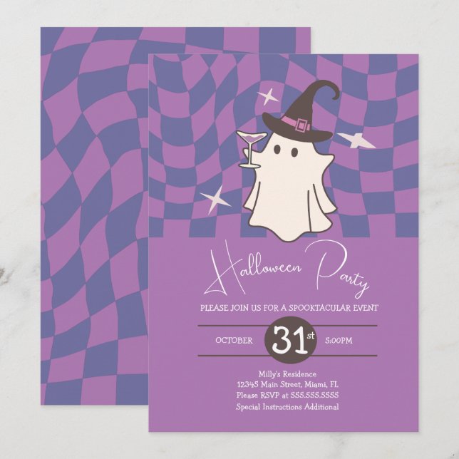 Retro Halloween Ghost Adult Wine Birthday Party  Invitation (Front/Back)