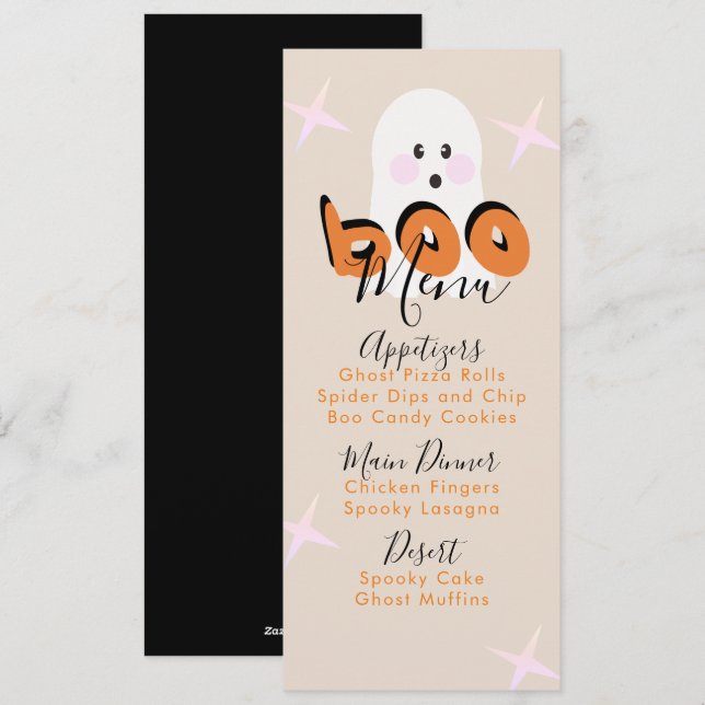 Retro Halloween Ghost Birthday Party Menu (Front/Back)