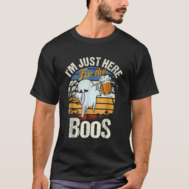 Retro Halloween Ghost Drinking Im Just Here For Th T-Shirt (Front)