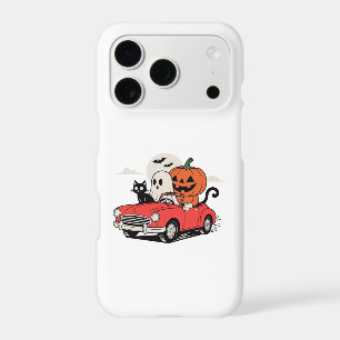 Retro Halloween Ghost Driving Red Car 
