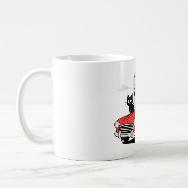 Retro Halloween Ghost Driving Red Car  Coffee Mug (Left)
