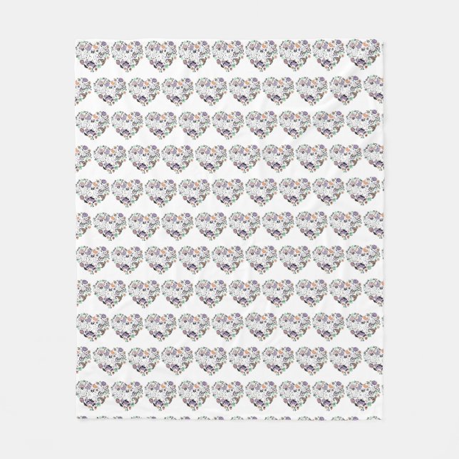 Retro Halloween Ghosts and Pumpkin Heart shape Fleece Blanket (Front)