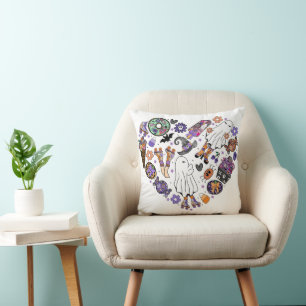 Retro Halloween Ghosts with Roller Blades Cushion
