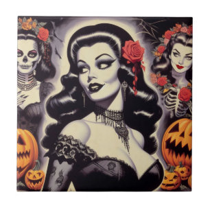 Retro Halloween Goth Pin-up Tile
