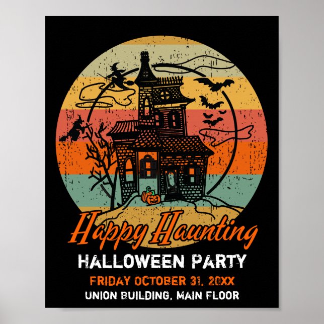 Retro Halloween Happy Haunting Haunted House Poster (Front)