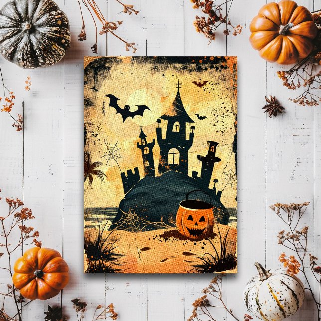 Retro Halloween Haunted Beach Summer Goth Postcard (Creator Uploaded)
