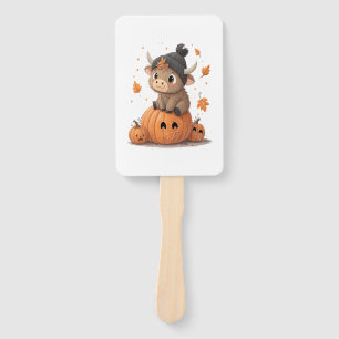 Retro Halloween Highland Cow 2 Hand Fan