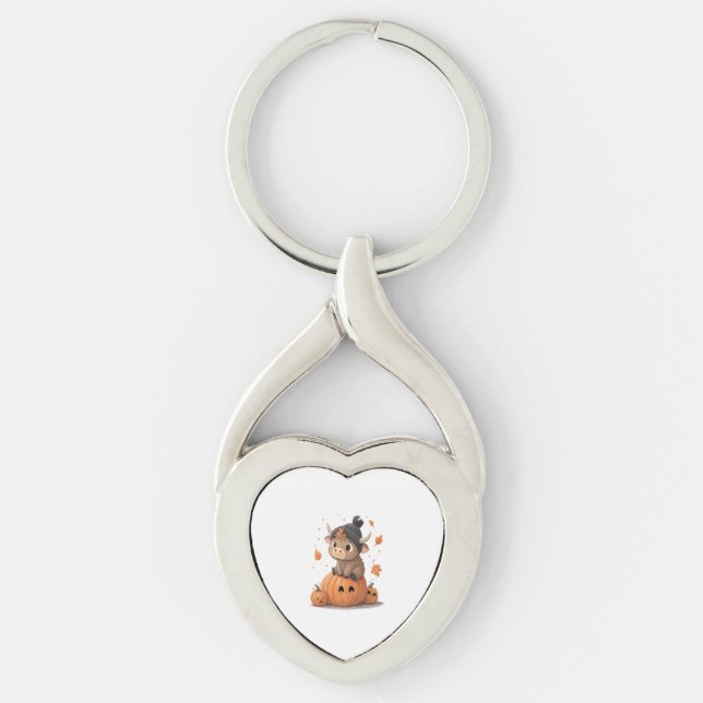 Retro Halloween Highland Cow 2 Key Ring (Front)