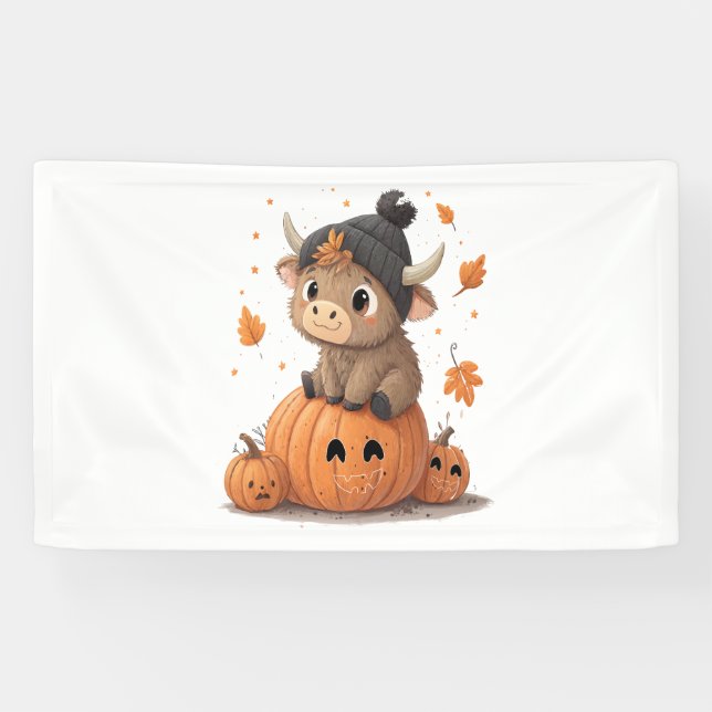 Retro Halloween Highland Cow Banner (Horizontal)