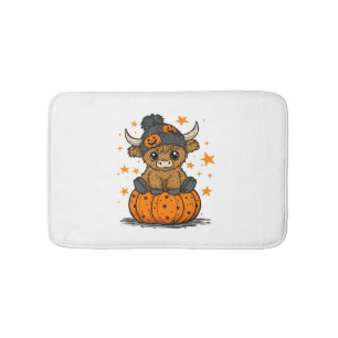 Retro Halloween Highland Cow Bath Mat