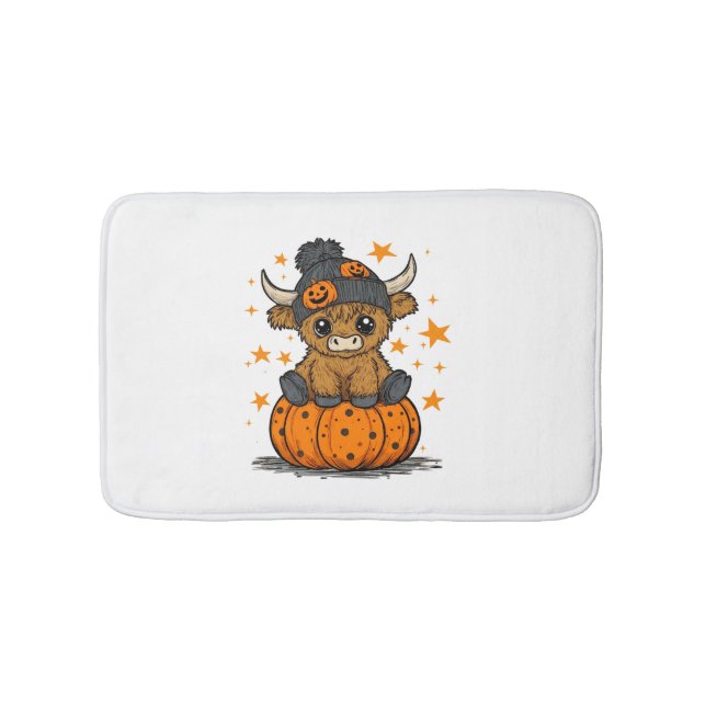 Retro Halloween Highland Cow Bath Mat (Front)