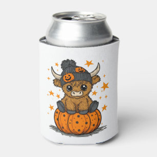 Retro Halloween Highland Cow Can Cooler