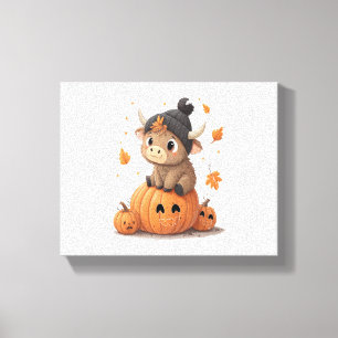 Retro Halloween Highland Cow Canvas Print