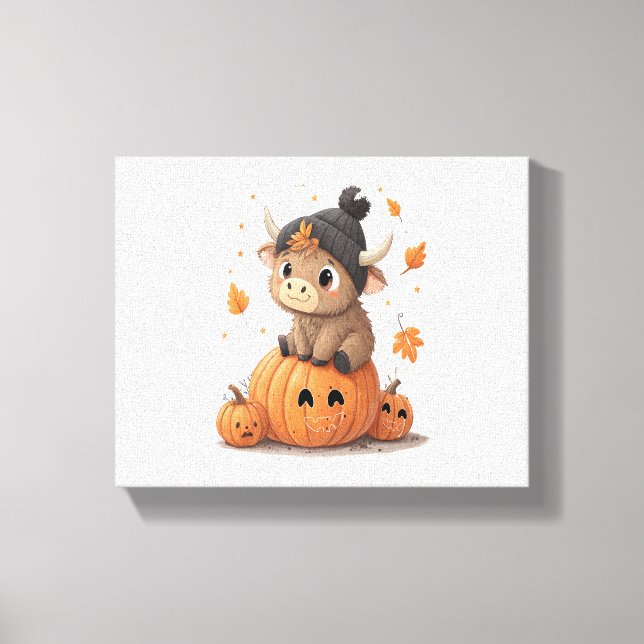 Retro Halloween Highland Cow Canvas Print (Front)