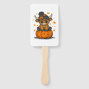 Retro Halloween Highland Cow Hand Fan