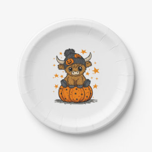 Retro Halloween Highland Cow Paper Plate