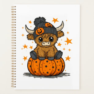 Retro Halloween Highland Cow Planner