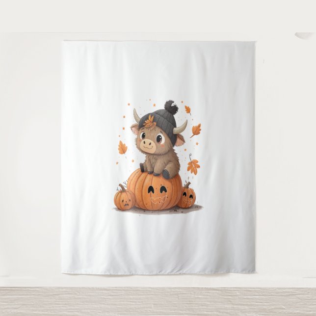 Retro Halloween Highland Cow Tapestry (Front)