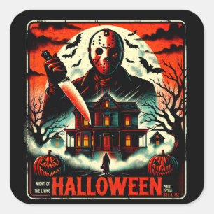 Retro Halloween Horror Night 80s Slasher Vibes Square Sticker