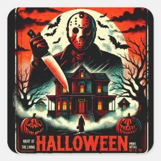Retro Halloween Horror Night 80s Slasher Vibes Square Sticker