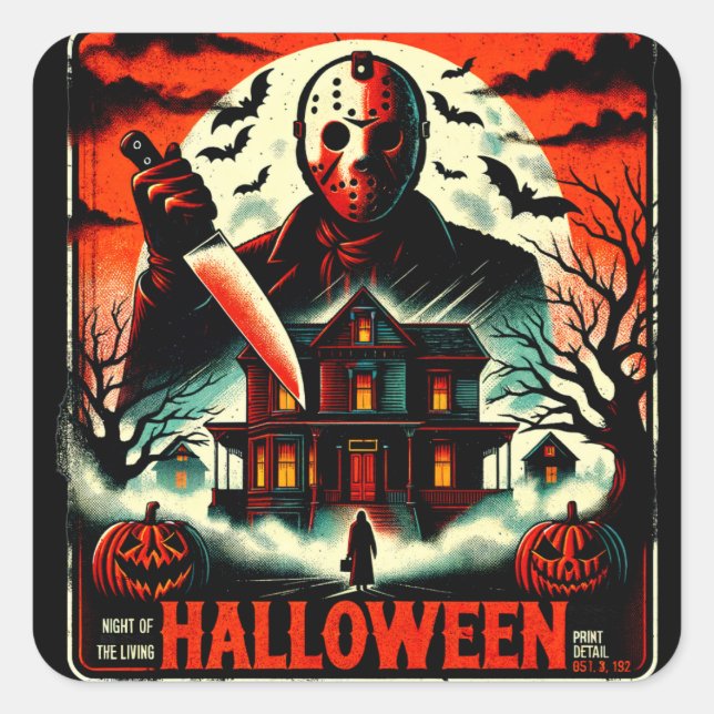 Retro Halloween Horror Night 80s Slasher Vibes Square Sticker (Front)