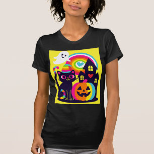 Retro Halloween Kawaii Black Cat, Pumpkin design T-Shirt