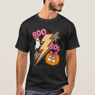 Retro Halloween Lighting Chequered Ghost Pumpkin B T-Shirt