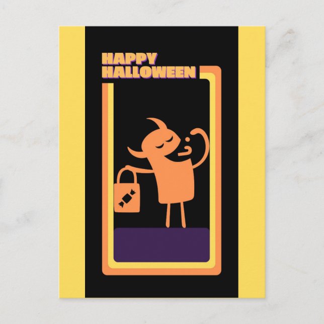 Retro Halloween Monster Trick or Treat Postcard (Front)