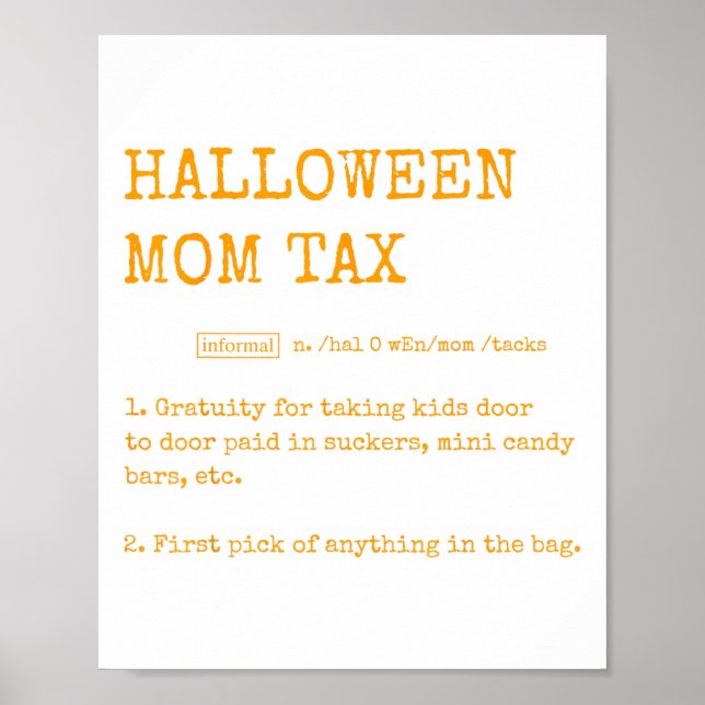 Retro Halloween Mum Tax Definition Trick Or Treat  Poster (Front)