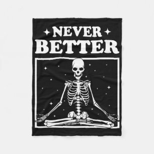 Retro Halloween Never Better Skeleton Yoga Spooky Fleece Blanket
