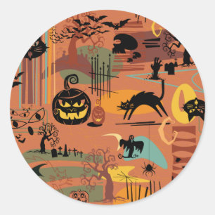 Retro Halloween O'Rama Classic Round Sticker